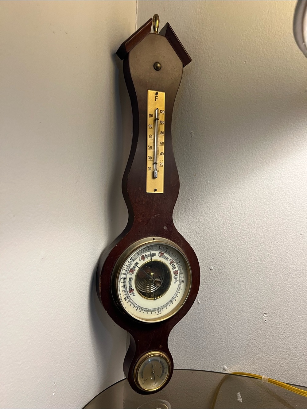 Vintage Wall Barometer in Dark Wood with Gold Accents